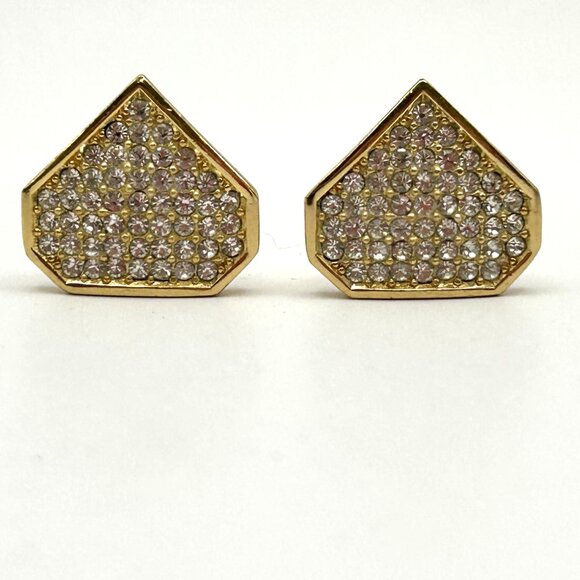 Vintage Christian Dior Clip on Earrings Gold Tone Pave Rhinestone Signed - Picture 12 of 12